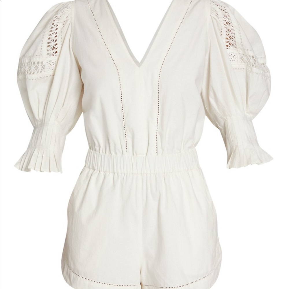 Sea Cream V-Neck Lace-Sleeve Romper